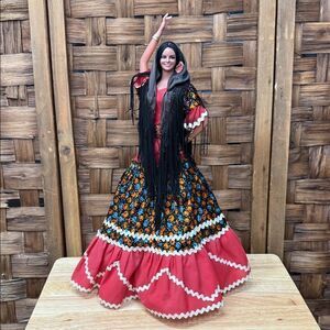 Vintage Flamenco Doll with Black and Red Dress